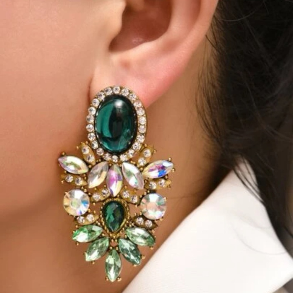 Iridescent Jeweled Earrings - White - Picture 4 of 9